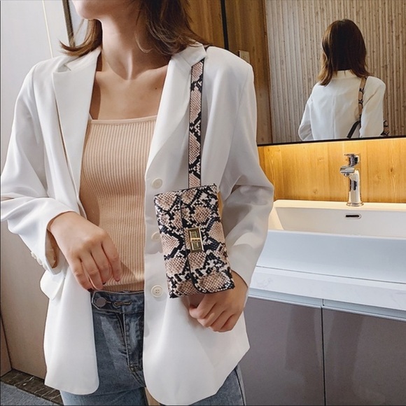 Snake Skin Print Shoulder Fanny Bag - Picture 2 of 8